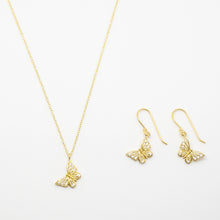 Load image into Gallery viewer, 14k Gold Vermeil Butterfly Necklace & Earrings Set