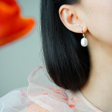 Load image into Gallery viewer, 14k Solid Gold Diamond Pearl Drop Earrings