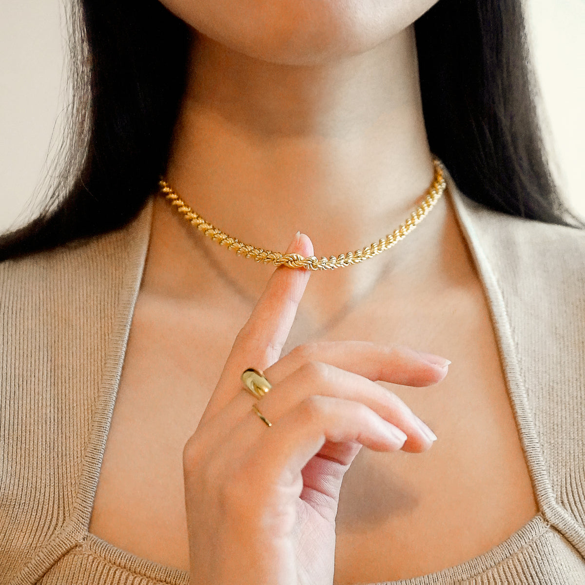 18KGoldVermeilRopeChainNecklac