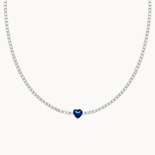 Load image into Gallery viewer, Sapphire Heart Tennis Necklace | Rhodium Plated 925 Sterling Silver