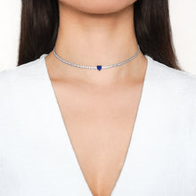 Load image into Gallery viewer, Sapphire Heart Tennis Necklace | Rhodium Plated 925 Sterling Silver