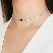 Load image into Gallery viewer, Sapphire Heart Tennis Necklace | Rhodium Plated 925 Sterling Silver