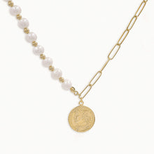 Load image into Gallery viewer, 18K Gold Vermeil Coin & Freshwater Pearl Chain Necklace