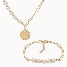 Load image into Gallery viewer, 18k Gold Vermeil Freshwater Pearl Chain Necklace and Bracelet Set