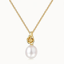 Load image into Gallery viewer, 3D-Rose Flower Freshwater Pearl Necklace in 14k Gold Vermeil