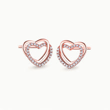 Load image into Gallery viewer, Double Heart Stud Earrings with Zirconia | 18k Rose Gold Vermeil