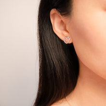 Load image into Gallery viewer, Double Heart Stud Earrings with Zirconia | 18k Rose Gold Vermeil