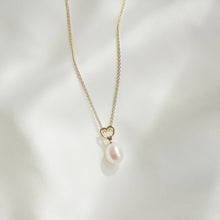 Load image into Gallery viewer, Pearl & Heart Pendant Necklace in 14k Gold Vermeil