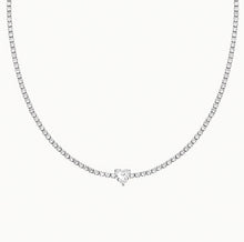 Load image into Gallery viewer, Tennis Necklace with Heart | Rhodium Plated Sterling Silver