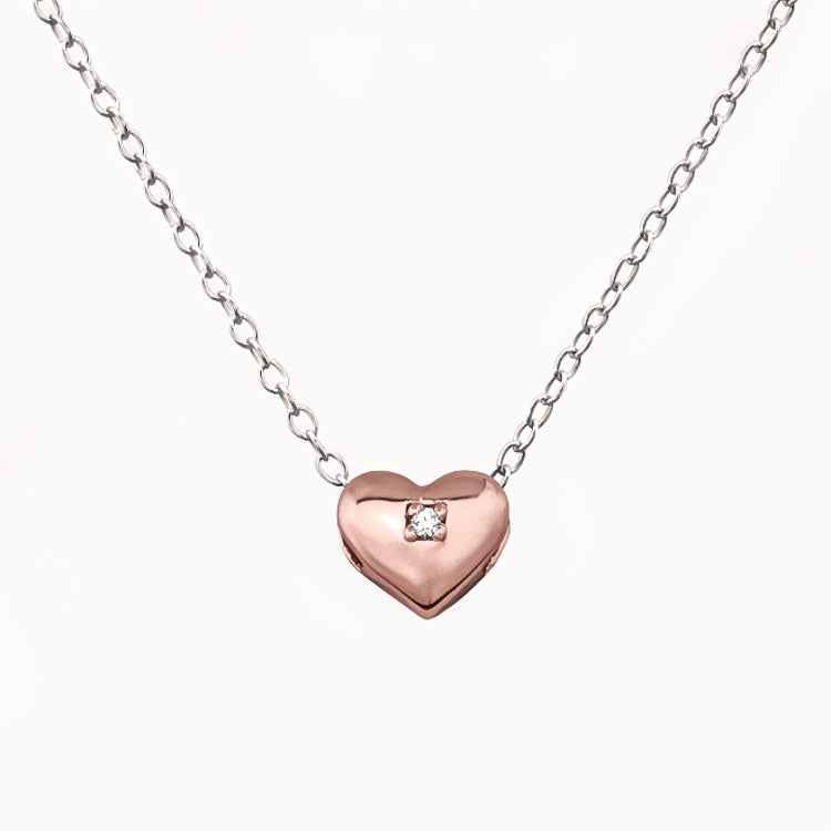 14K Rose Gold Vermeil Zirconia Puffed Heart Necklace