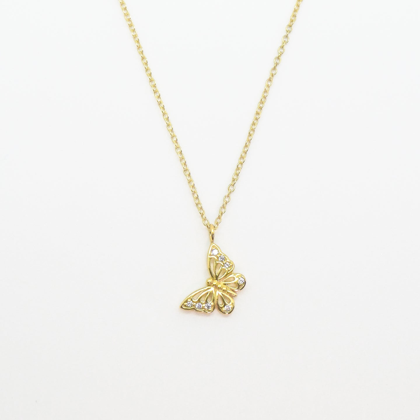14k Gold Vermeil CZ Filigree Butterfly Necklace