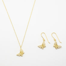 Load image into Gallery viewer, 14k Gold Vermeil Butterfly Necklace &amp; Earrings Set
