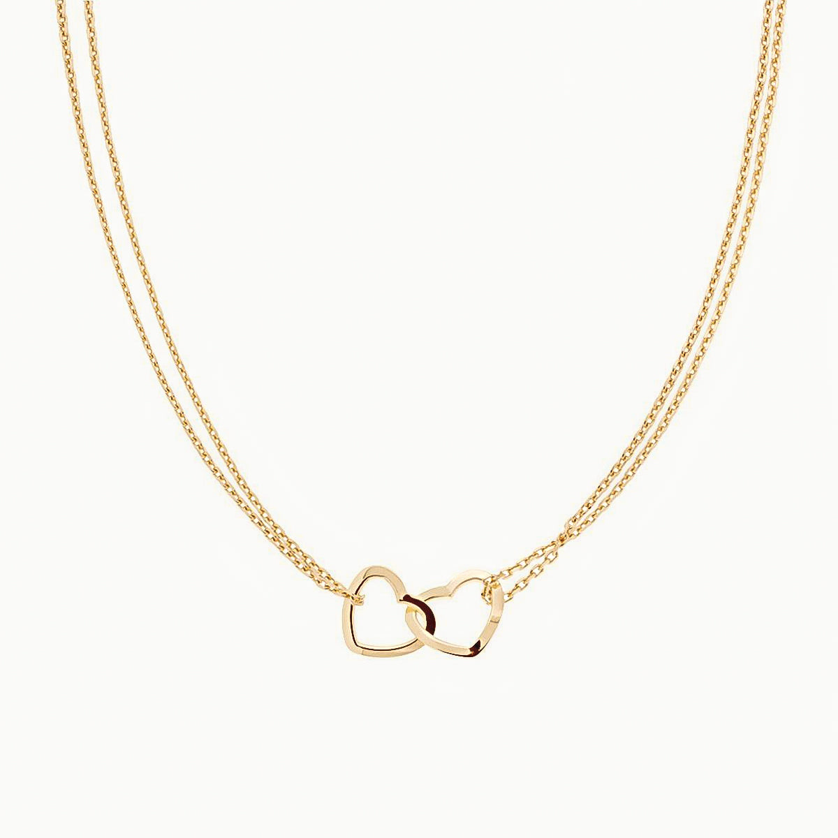 18K Gold Vermeil Interlocking Hearts Double Chain Necklace