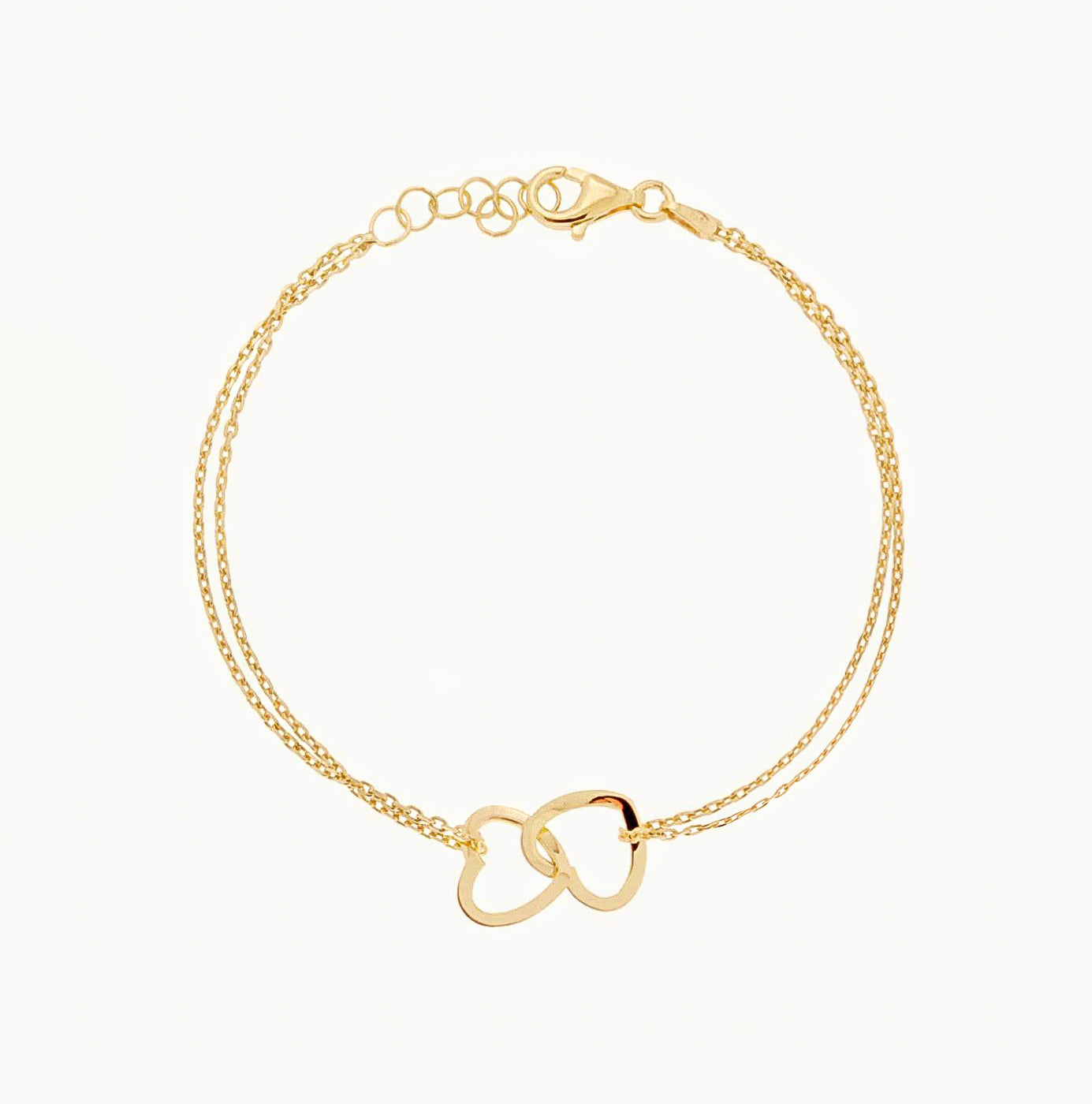 18K Gold Vermeil Interlocking Hearts Double Chain Bracelet