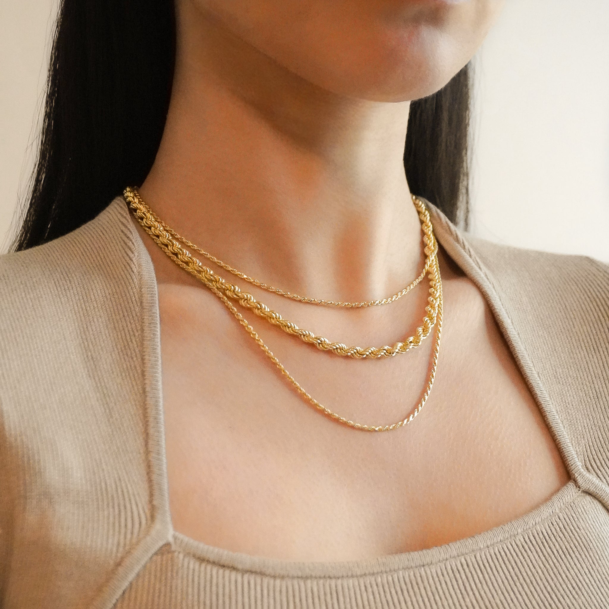 18K Gold Vermeil Rope Chain Necklace, 5mm