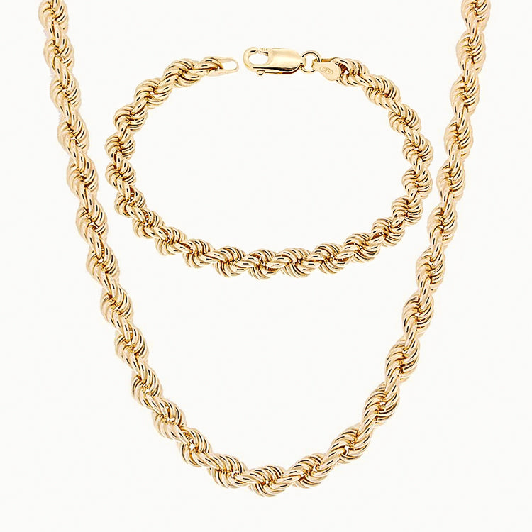 18K Gold Vermeil Rope Chain Necklace & Bracelet Set