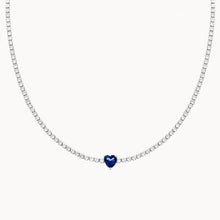 Load image into Gallery viewer, Sapphire Heart Tennis Necklace | Rhodium Plated 925 Sterling Silver
