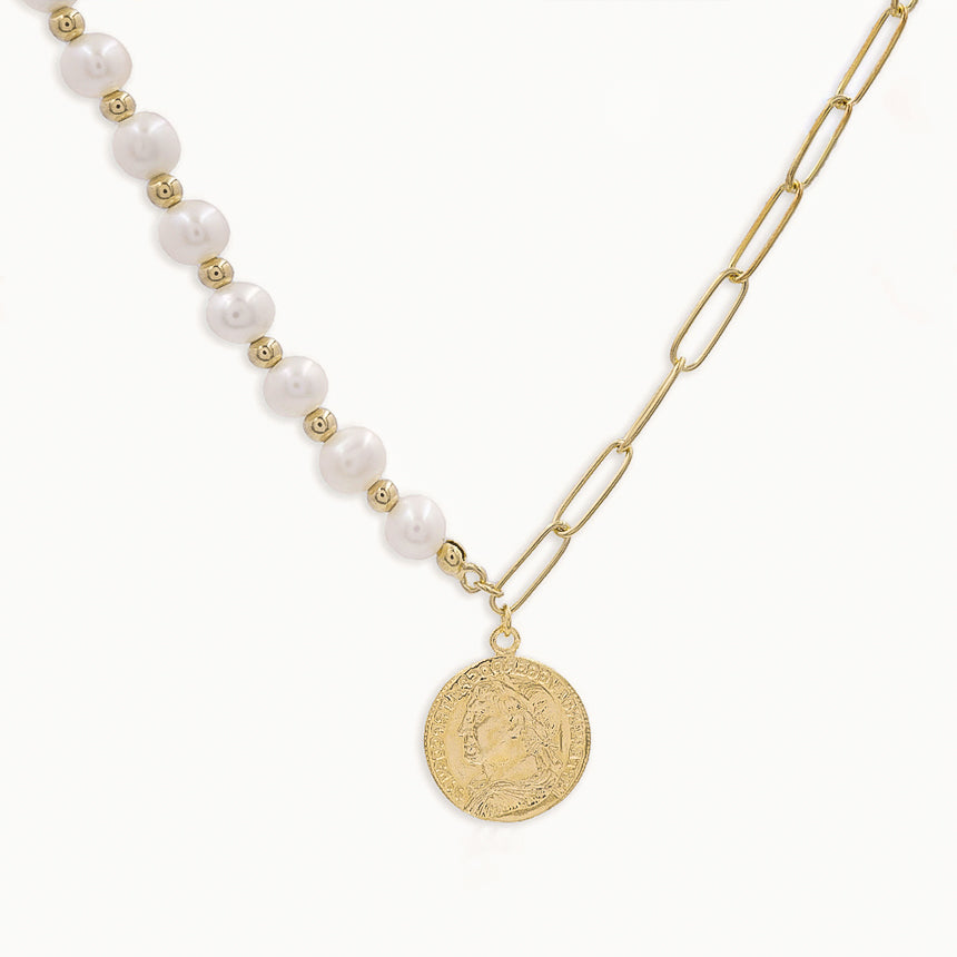 18K Gold Vermeil Coin & Freshwater Pearl Chain Necklace