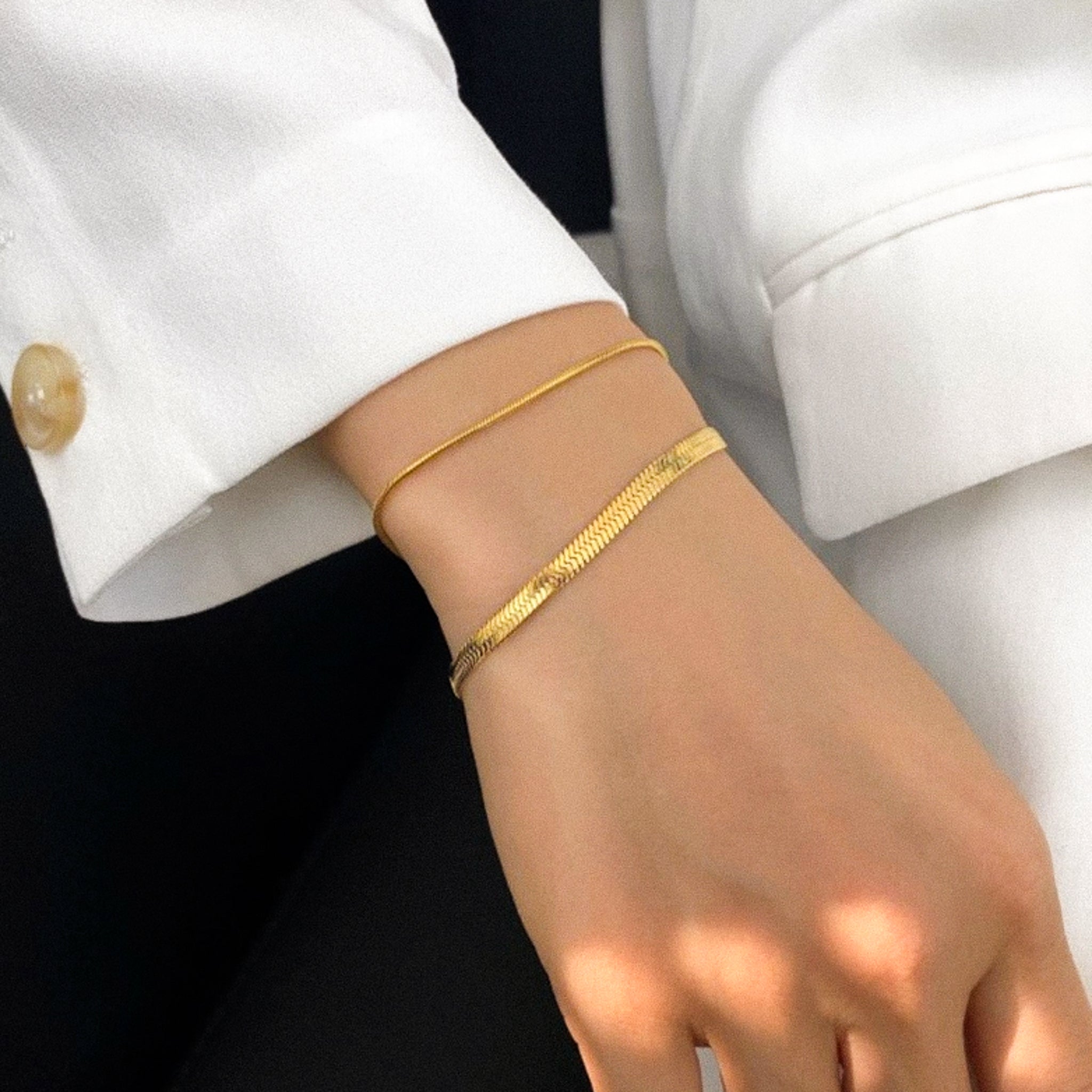 Herringbone Flat Snake Chain Bracelet By Gaamaa  Snake chain bracelets  Gold bracelet chain Gold snake chain
