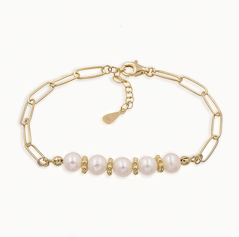 18k Gold Vermeil Freshwater Pearl Chain Bracelet