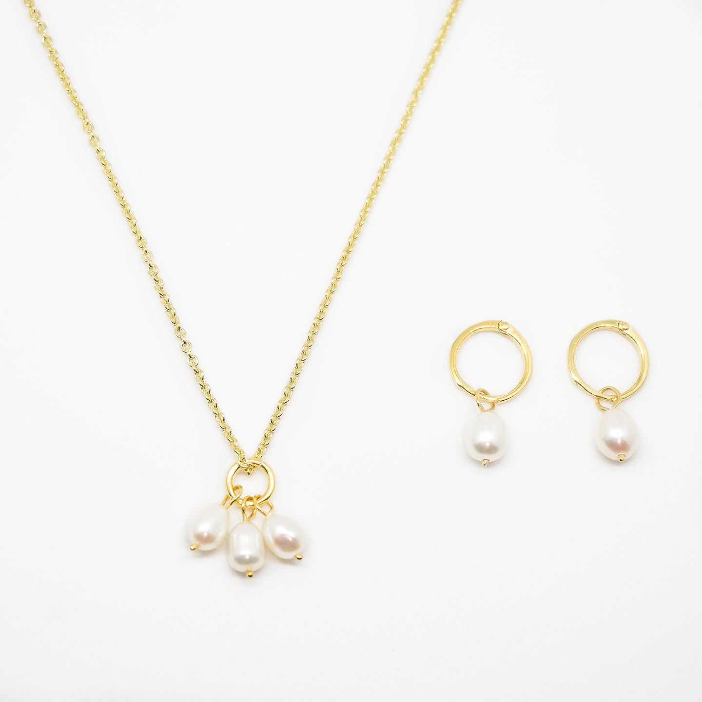18k Gold Vermeil Minimal Pearl Necklace & Earrings Set