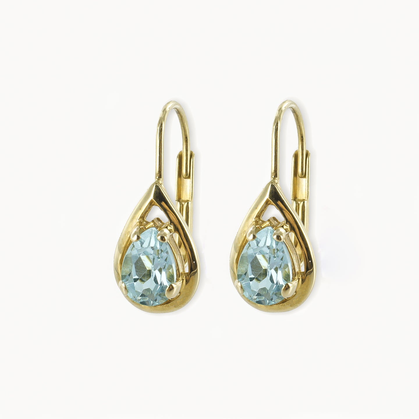8K Gold Blue Topaz Teardrop Earrings