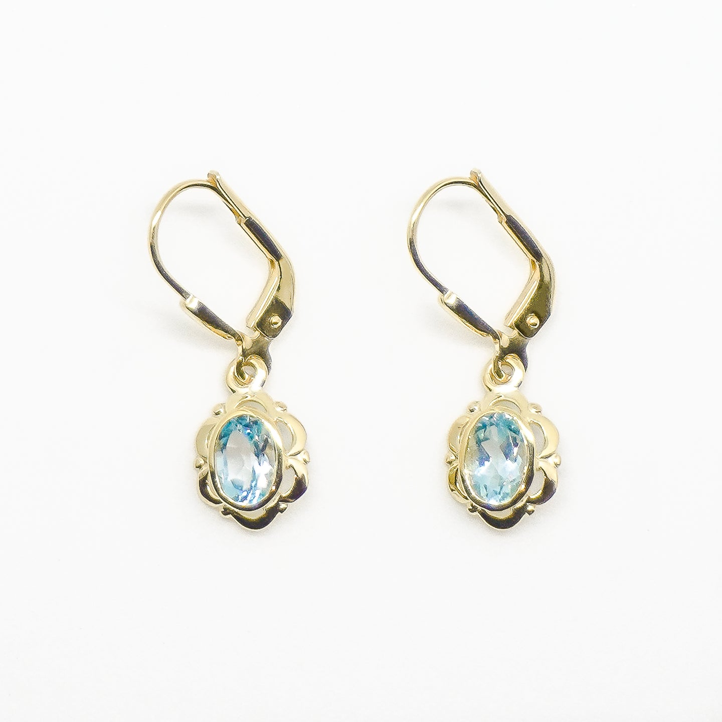 8K Gold Blue Topaz Floral Earrings