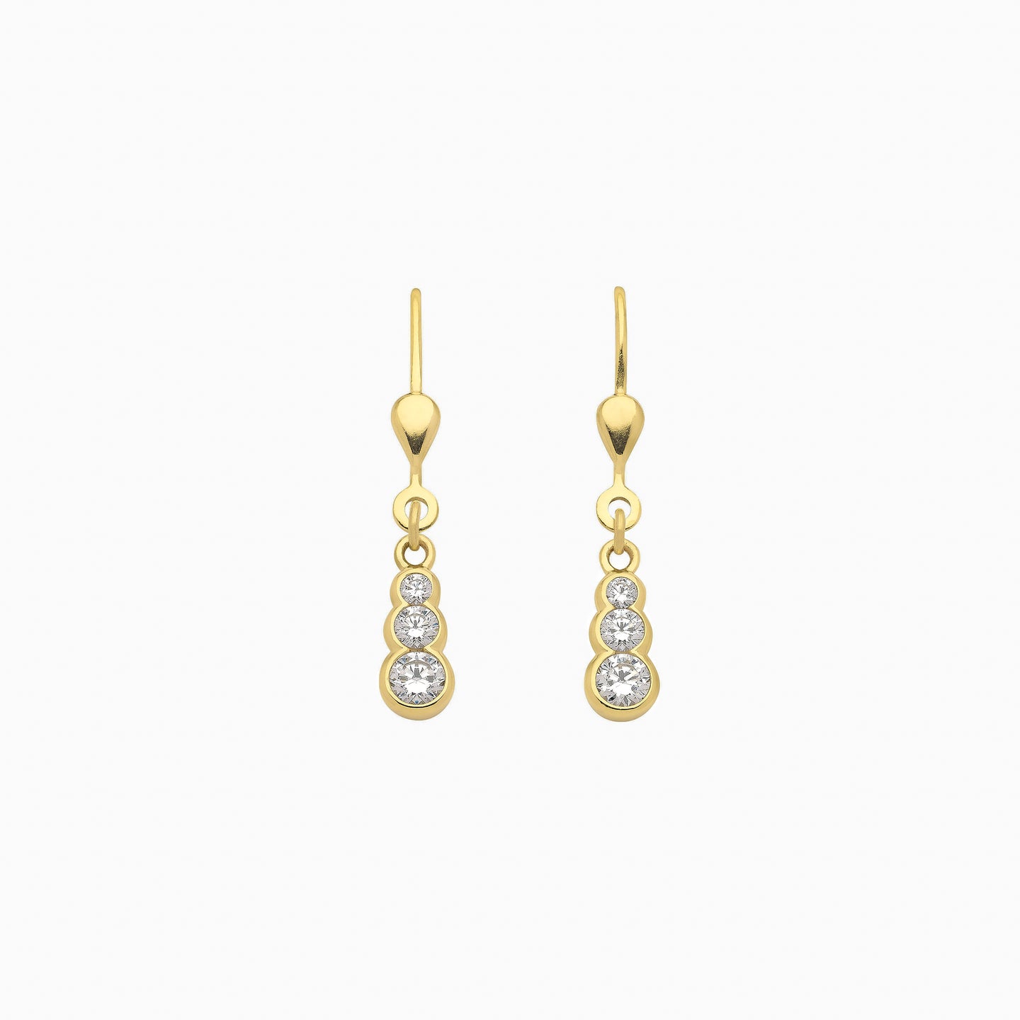 8k Solid Gold Zirconia Triple Drop Earrings
