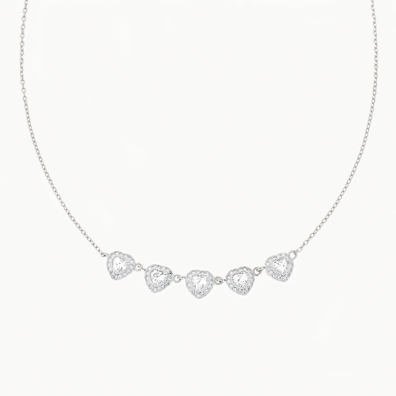 Cubic Zirconia Halo heart Necklace | White Gold Plated Sterling Silver