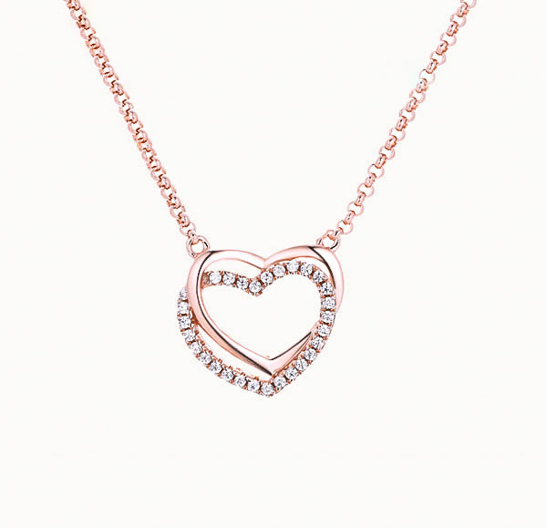 Rose Gold Plated Cubic Zirconia Heart Pendant Necklace – 18 Inch Chain PE42 - View #3