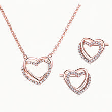 Load image into Gallery viewer, Double Heart Necklace &amp; Earrings Set | Rose Gold Plated Sterling Silver 925
