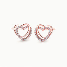 Load image into Gallery viewer, Double Heart Stud Earrings with Zirconia | 18k Rose Gold Vermeil
