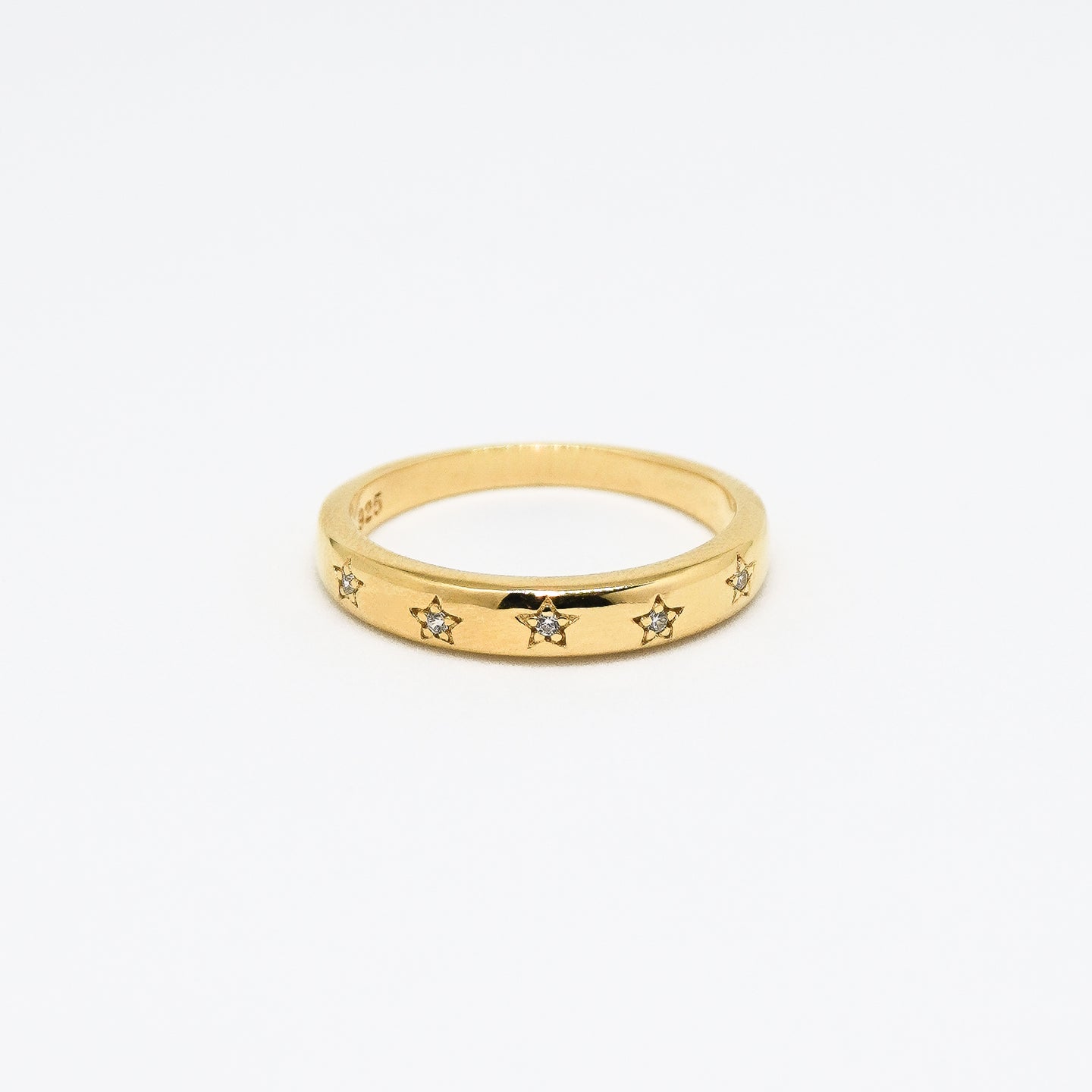18k Gold Vermeil Star Engraved CZ Ring