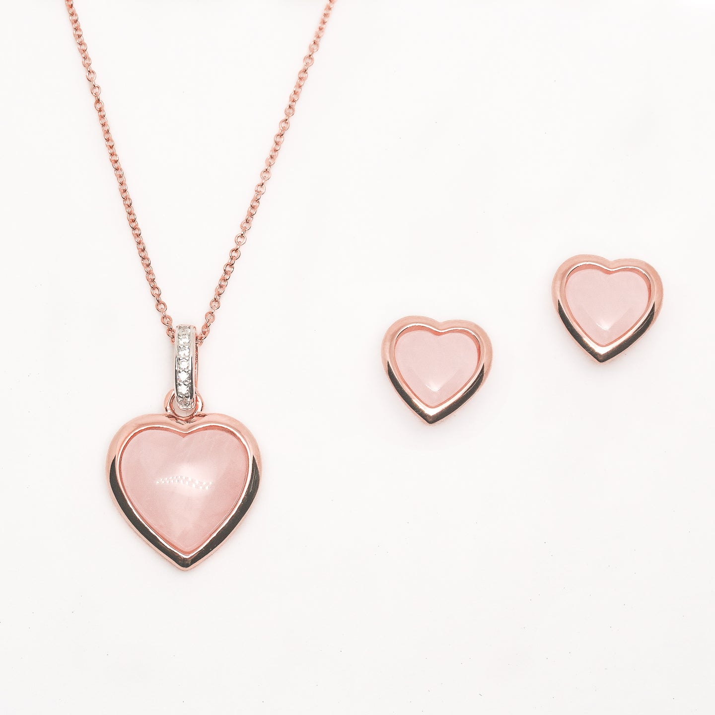 Rose Quartz Heart Necklace and Earrings Set | Rose Gold Vermeil on Sterling Silver